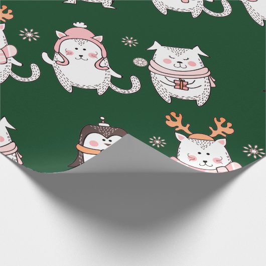 SCHATTIG MET DE HAND GETROKKEN CHRISTMAS DIERENVER CADEAUPAPIER (Hoek)