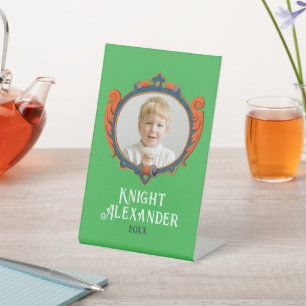 Schattig Middeleeuws Heraldisch Wapen Ridder Foto Reclamebord Met Voetstuk