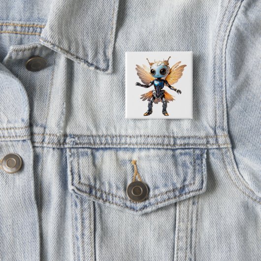 Schattig Middenmeisje Dansende Robot Pixie Vierkante Button 5,1 Cm (In situ)