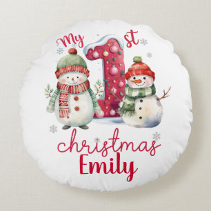 Schattig Mijn Eerste Kerstmis Sneeuwmannen Persona Rond Kussen