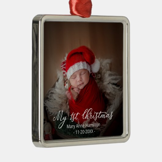 Schattig Mijn eerste kerstpasgeboren Baby Foto Metalen Ornament (Rechts)
