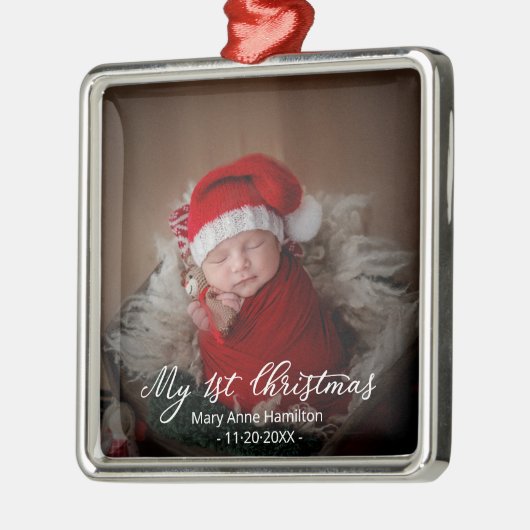 Schattig Mijn eerste kerstpasgeboren Baby Foto Metalen Ornament (Links)