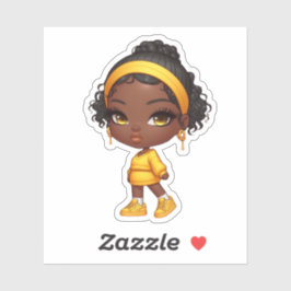 schattig mini zwart chibi meisje sticker