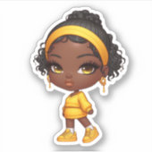 schattig mini zwart chibi meisje sticker (Voorkant)