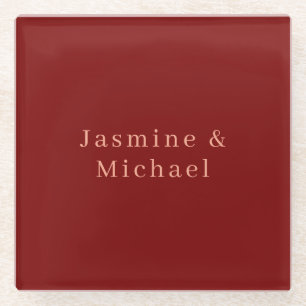 Schattig Minimalistisch Diep Rood & Perzik Eigen N Glazen Onderzetter