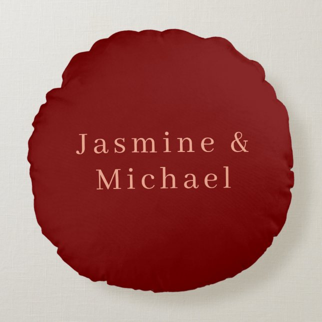 Schattig Minimalistisch Diep Rood & Perzik Eigen N Rond Kussen (Voorkant)