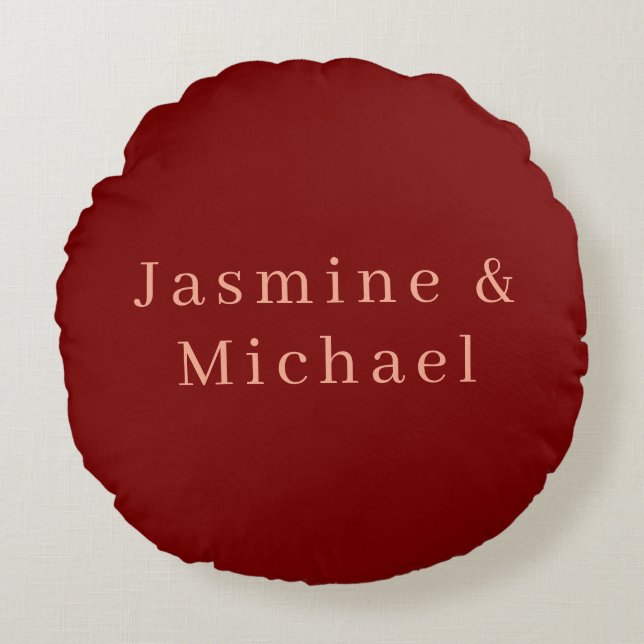 Schattig Minimalistisch Diep Rood & Perzik Eigen N Rond Kussen (Voorkant)