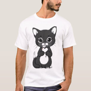 Schattig Minimalistisch Katje met Hart en Lolly T-shirt