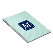 Schattig Mint Polka Dots Navy Blue Monogram Notitieboek (Rechterzijde)