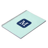 Schattig Mint Polka Dots Navy Blue Monogram Notitieboek (Linkerzijde)
