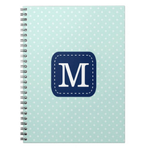 Schattig Mint Polka Dots Navy Blue Monogram Notitieboek
