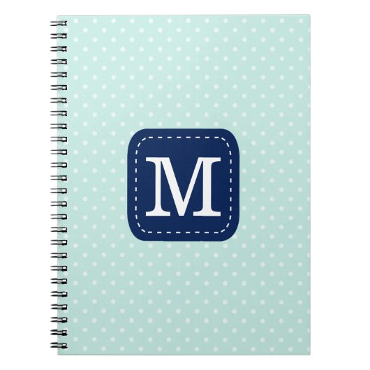 Schattig Mint Polka Dots Navy Blue Monogram Notitieboek (Voorkant)