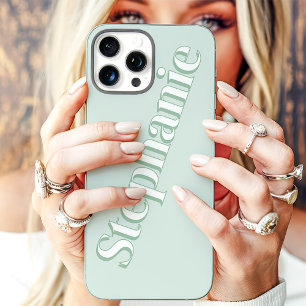 Schattig Mintgroen Minimalistisch Aangepaste Naam iPhone 16 Pro Max Hoesje
