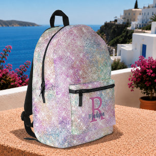 Schattig modern eenhoorn roze nepschitter monogram bedrukte rugzak