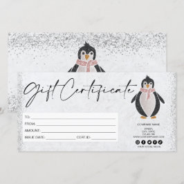 schattig modern glitter pinguïn cadeaubon