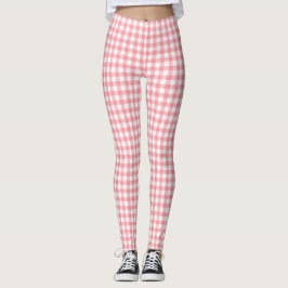 Schattig Modern Meisje Wit Roze Gingham Plaid Leggings