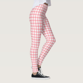 Schattig Modern Meisje Wit Roze Gingham Plaid Leggings