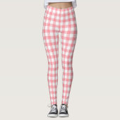 Schattig Modern Meisje Wit Roze Gingham Plaid Leggings (Voorkant)