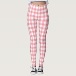 Schattig Modern Meisje Wit Roze Gingham Plaid Leggings