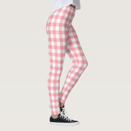 Schattig Modern Meisje Wit Roze Gingham Plaid Leggings