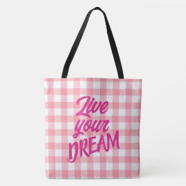 Schattig Modern Meisje Wit Roze Gingham Plaid Tote Bag