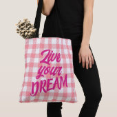 Schattig Modern Meisje Wit Roze Gingham Plaid Tote Bag (Dichtbij)