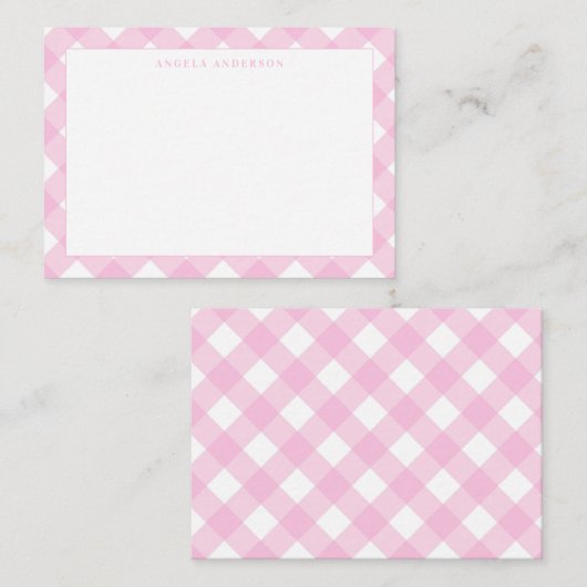Schattig Modern Pastel Blozende Roze Gingham Gerui Notitiekaartje (Voorkant / Achterkant)