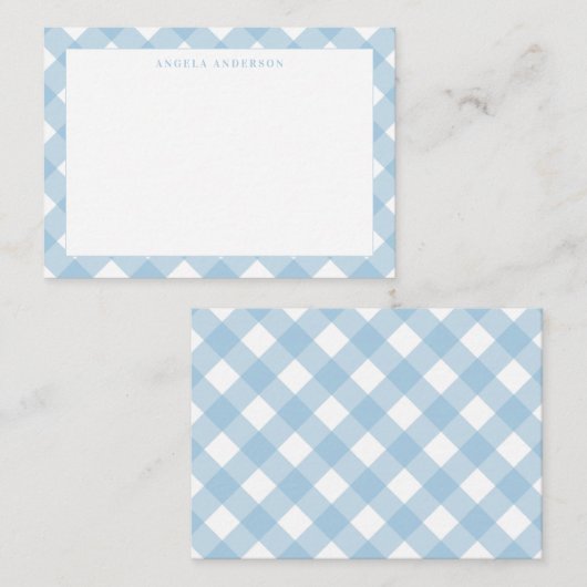 Schattig Modern Pastel Lichtblauw Gingham Plaid Ru Notitiekaartje (Voorkant / Achterkant)