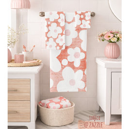 Schattig modern retro madeliefjespatroon roze terr bad handdoek