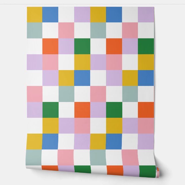 Schattig Modern Speels Kleurrijk Schaakbord Patroo Behang (Afrollen)