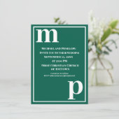Schattig Modieus Initialen Smaragdgroene Trouw Kaart (Staand voorkant)