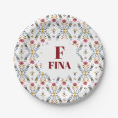 schattig monogram aangepaste Scandinavische volksk Papieren Bordje (Voorkant)