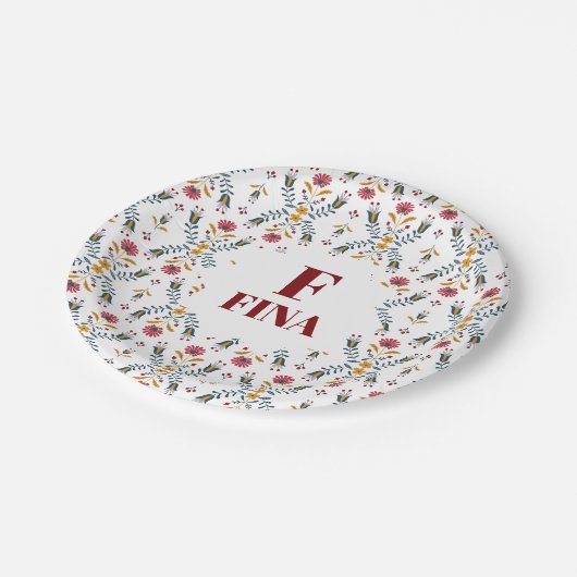 schattig monogram aangepaste Scandinavische volksk Papieren Bordje (Gekanteld)