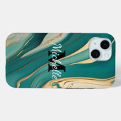 Schattig Monogram Aqua Goud Vloeibare Kunst Marmer Case-Mate iPhone Case (Achterkant (horizontaal))