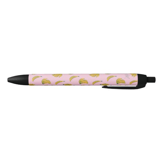 Schattig Monogram Gele Bananen in Roze Achtergrond Blauwe Inkt Pen (Bodem)