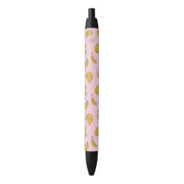 Schattig Monogram Gele Bananen in Roze Achtergrond Blauwe Inkt Pen