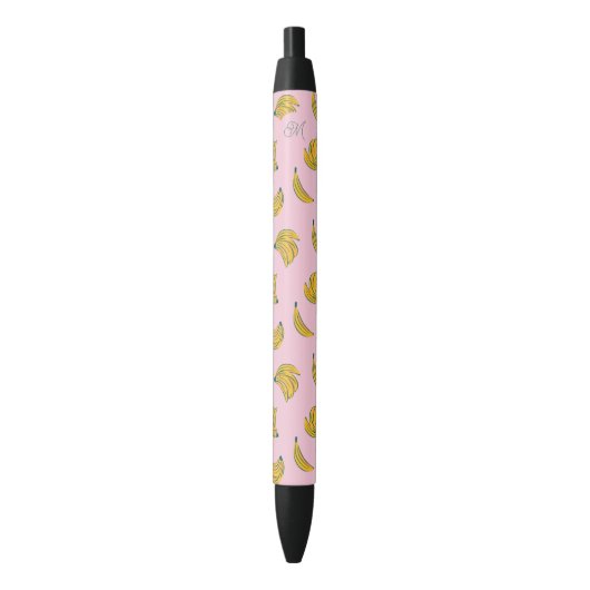 Schattig Monogram Gele Bananen in Roze Achtergrond Blauwe Inkt Pen (Voorkant Verticaal)