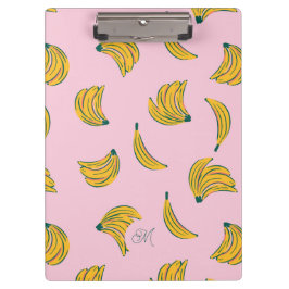 Schattig Monogram Gele Bananen in Roze Achtergrond Klembord