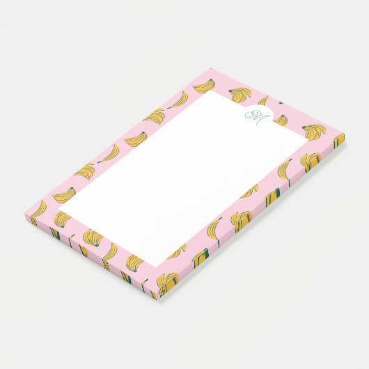 Schattig Monogram Gele Bananen in Roze Achtergrond Post-it® Notes (Schuin)