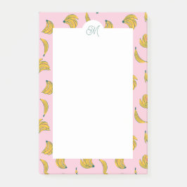 Schattig Monogram Gele Bananen in Roze Achtergrond Post-it® Notes