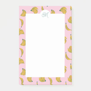 Schattig Monogram Gele Bananen in Roze Achtergrond Post-it® Notes