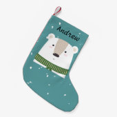Schattig Monogram Kerst Polar Beer Blauw Wit Kleine Kerstsok (Voorkant (Hangend))