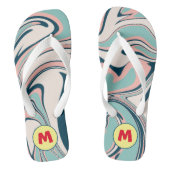 Schattig monogram l Mooi marmer l Blauw Teenslippers (Voetbed)