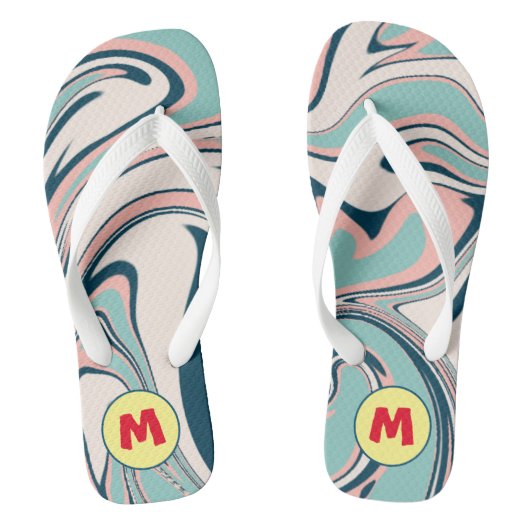 Schattig monogram l Mooi marmer l Blauw Teenslippers (Voetbed)