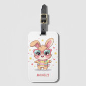Schattig monogram meisjes konijn met bril bagagelabel (Voorkant (verticaal))