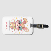 Schattig monogram meisjes konijn met bril bagagelabel (Voorkant (horizontaal))