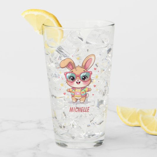Schattig monogram meisjesachtig konijn met bril glas (Voorkant ijs)