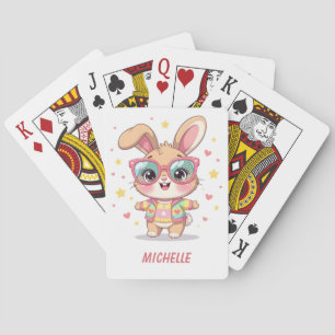 Schattig monogram meisjesachtig konijn met bril pokerkaarten