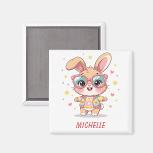 Schattig monogram meisjeskonijn met bril magneet