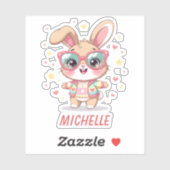 Schattig monogram meisjeskonijn met bril sticker (Vel)